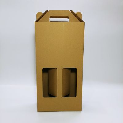 Brown Corrugated 2 Bottle Window Wine Box 