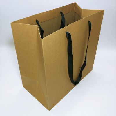 Big Base Brown Kraft Long Ribbon Handles Bag (X-Large)