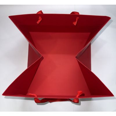 Red Card Big Square Base Bag with Ribbon Handles[XXLarge]