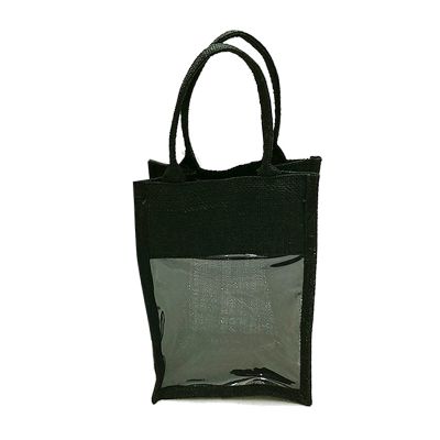 Black Jute Bag with PVC Window - Medium