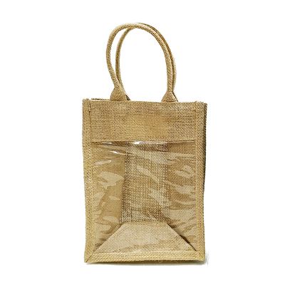 Brown Jute Bag with PVC Window - Medium